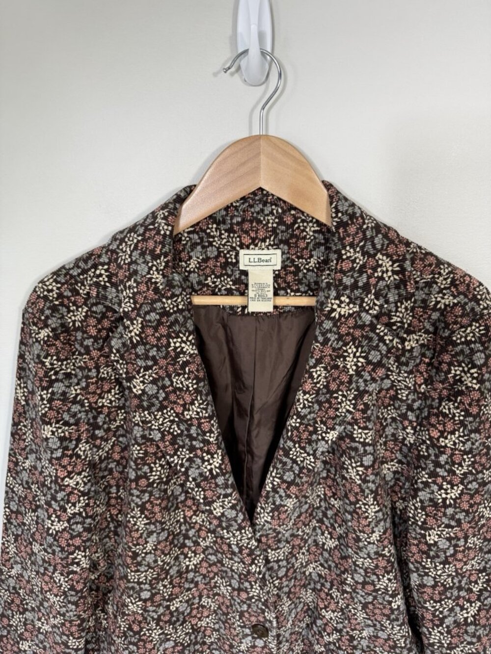 LL Bean Womens Blazer 18 Petite Brown Floral Corduroy Button Jacket Pockets - Picture 3 of 12